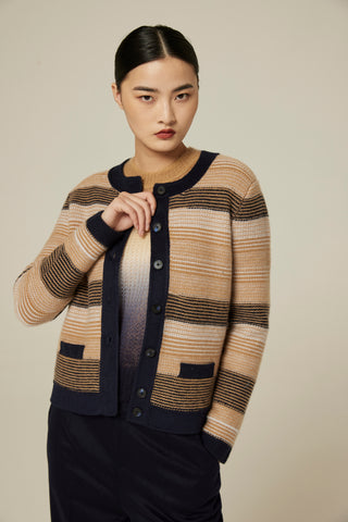 Women's stripped jacquard cashmere jacket